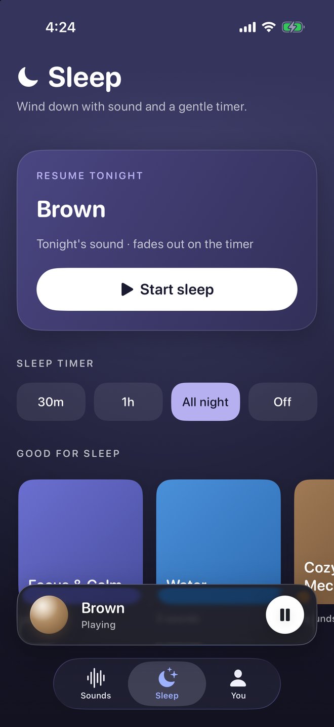 Noizim sleep screen with a fading sleep timer